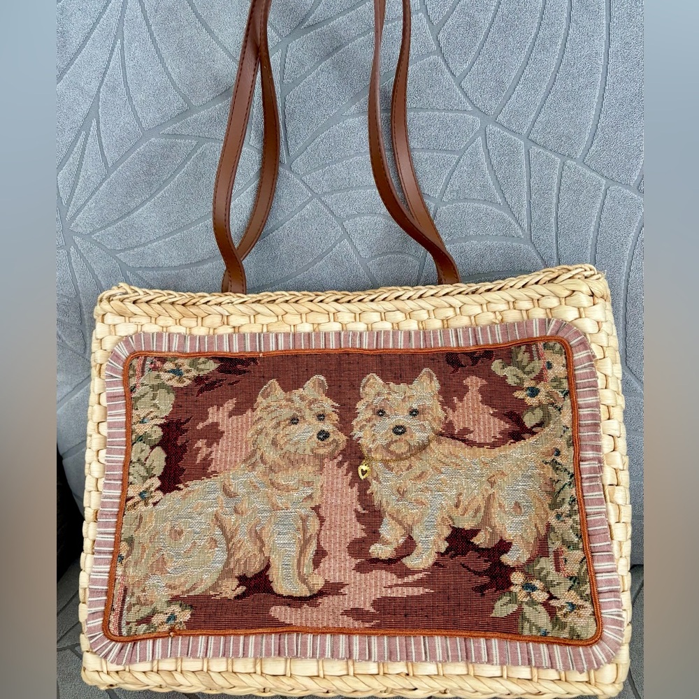 Vintage Y2K Scotty Dog Straw Wicker Bag